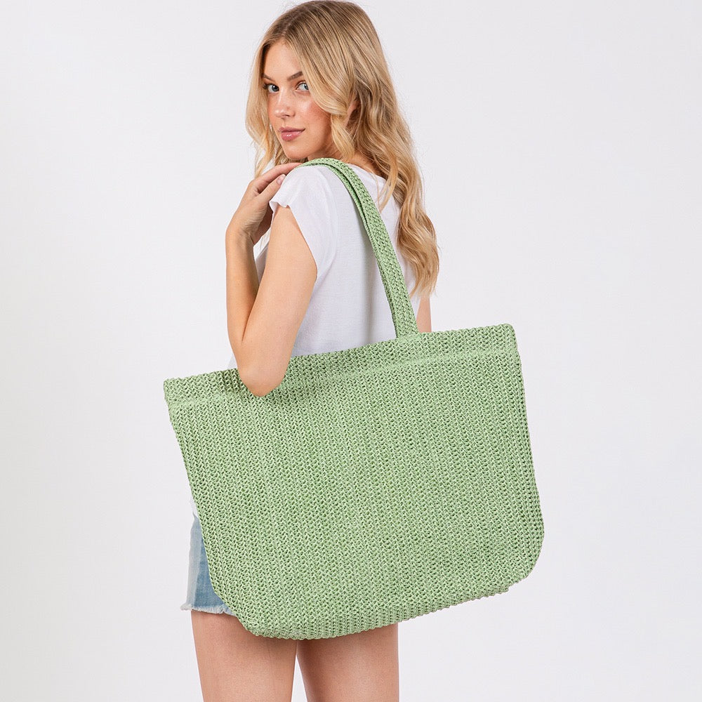 Solid Crochet Straw Tote Bag / Beach Bag – gem life collective