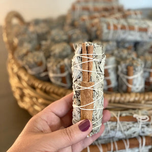 White Sage Smudge Stick with Cinnamon - Single Stick