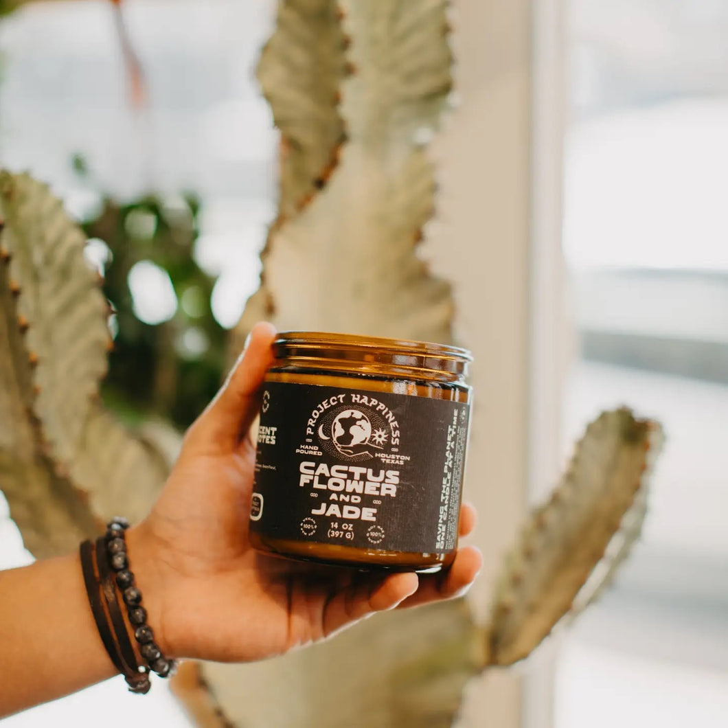 Project Happiness Cactus Flower and Jade - 8 oz Soy Candle - Floral Scent