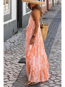 Abstract Backless Tiered Maxi Dress