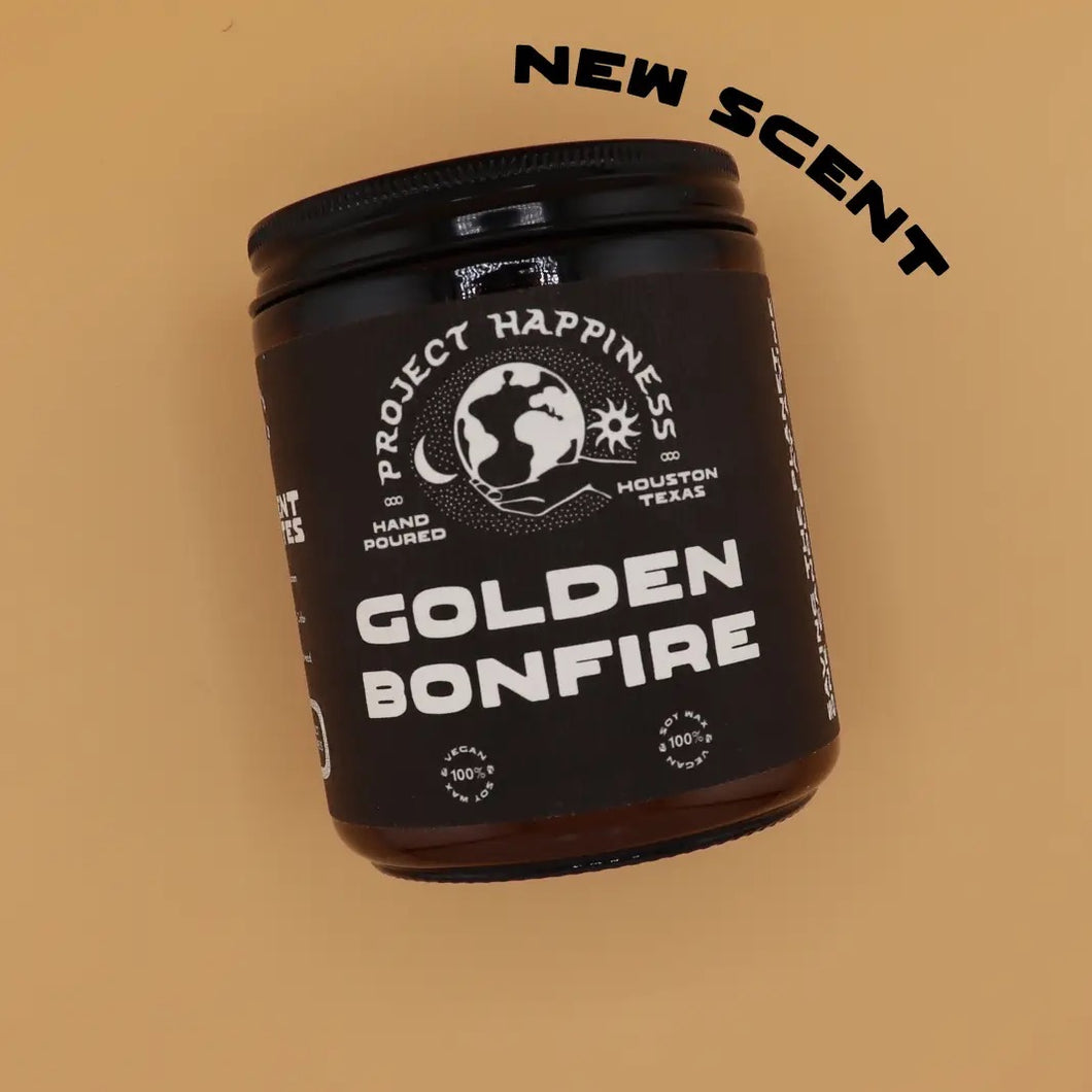 Project Happiness Golden Bonfire - 8 oz Soy Candle - Fall Scent