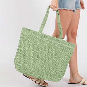 Solid Crochet Straw Tote Bag / Beach Bag