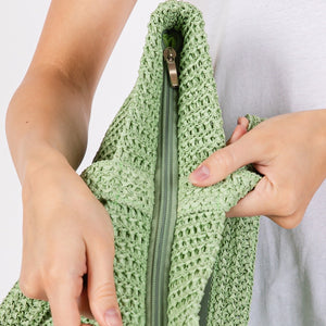 Solid Crochet Straw Tote Bag / Beach Bag