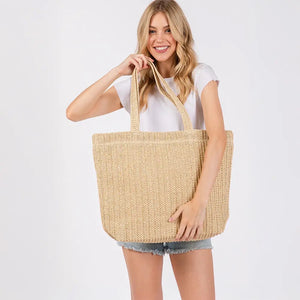 Solid Crochet Straw Tote Bag / Beach Bag