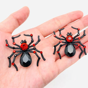 Halloween Red Glass Black Spider Post Earrings
