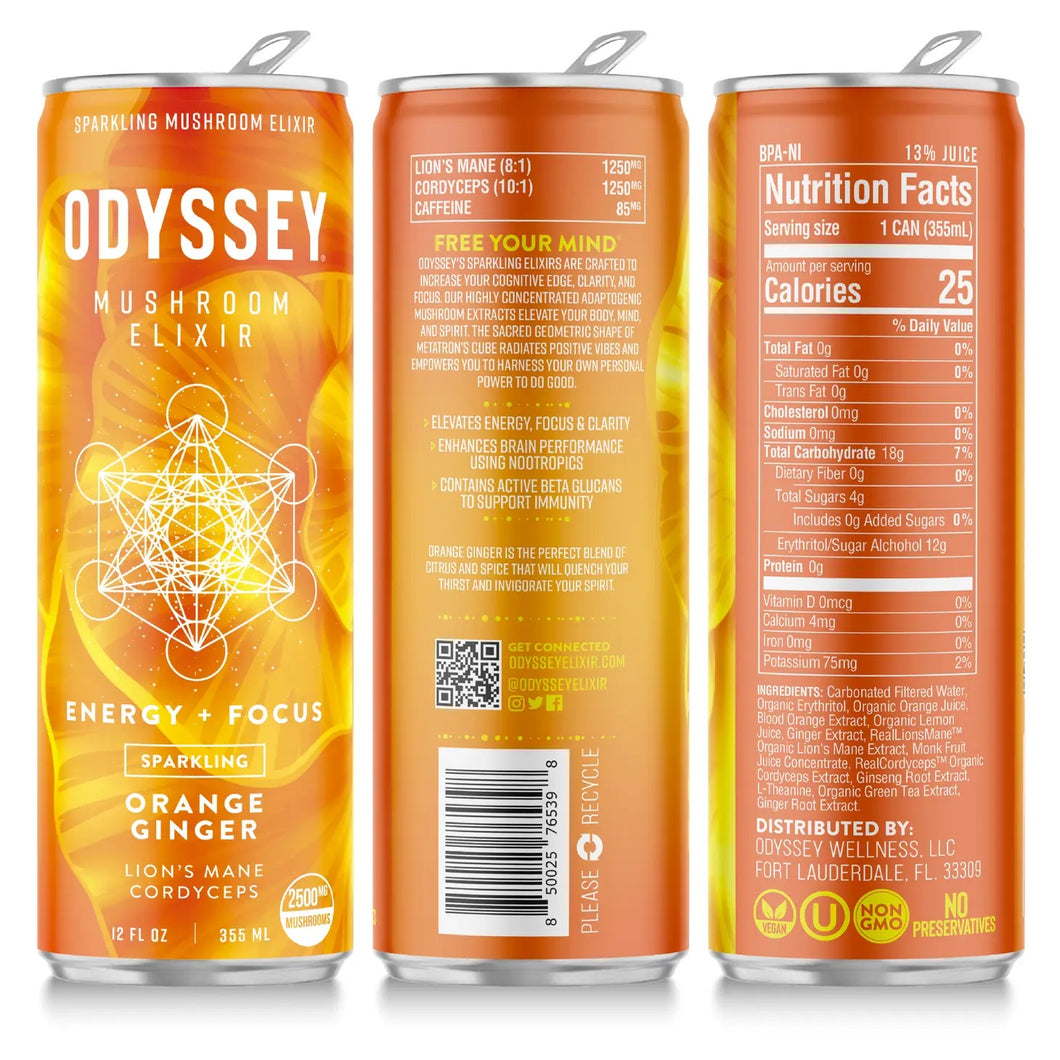 Odyssey Mushroom Elixir Sparkling Energy + Focus - Orange Ginger